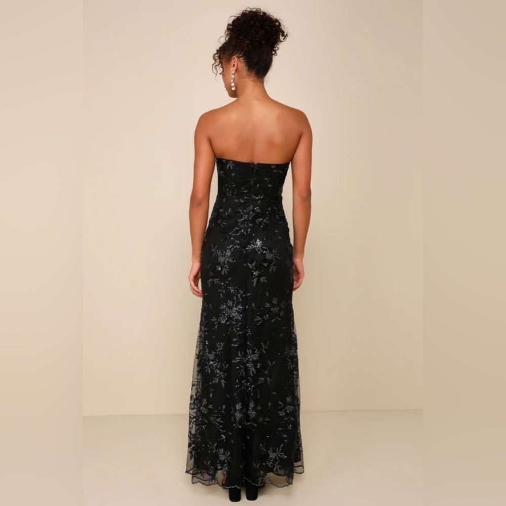 Lulus Confident Sensation Black Sequin Strapless Bustier Maxi Dress - Size M - Picture 2 of 2